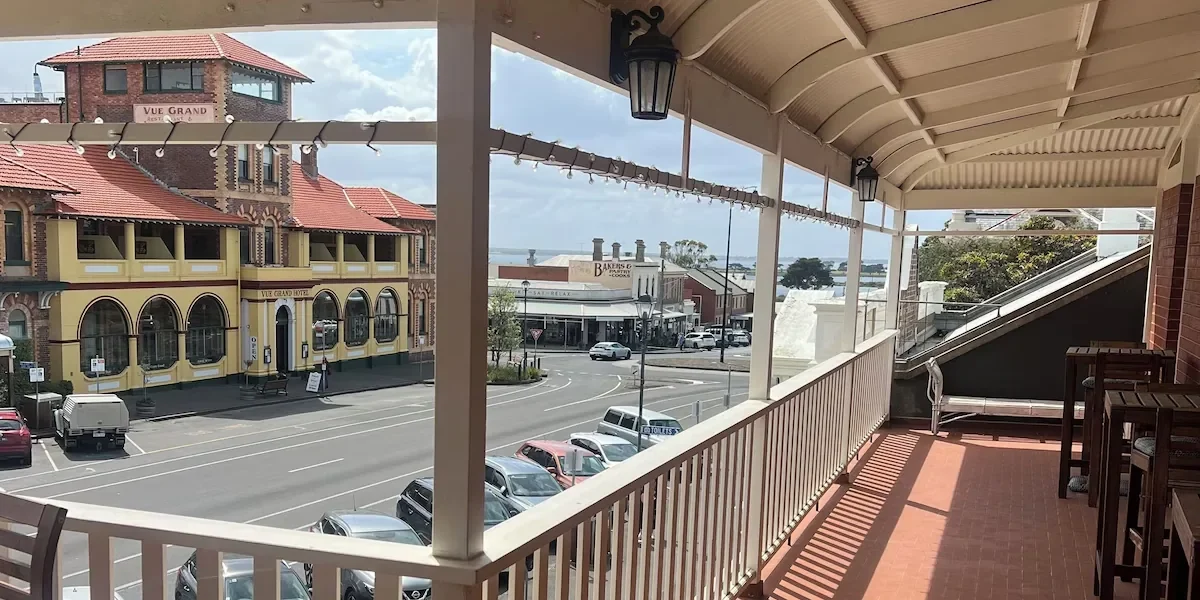 The upstairs balcony, looking down Hesse Street